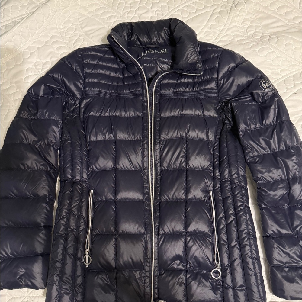 Michael Kors Blue Puffer Jacket with Quilted Design